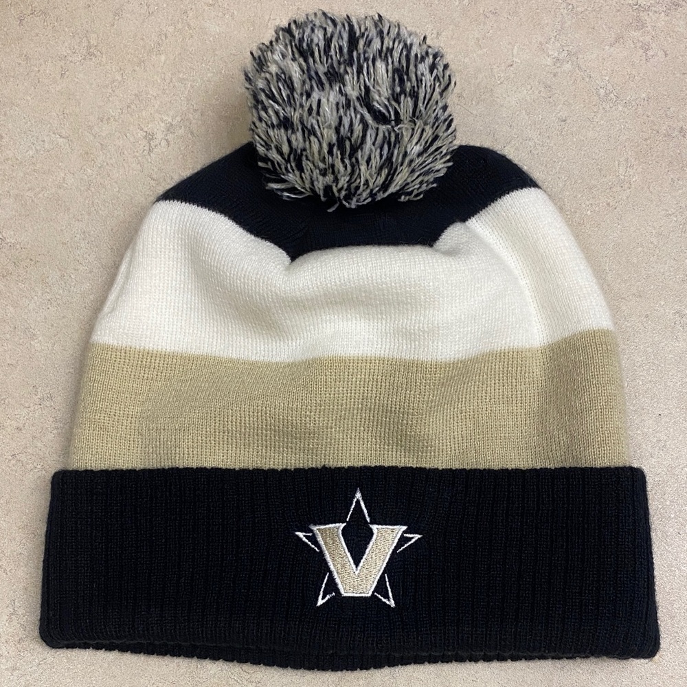 Vanderbilt Commodores Black Gold and White Pom Beanie with Logo